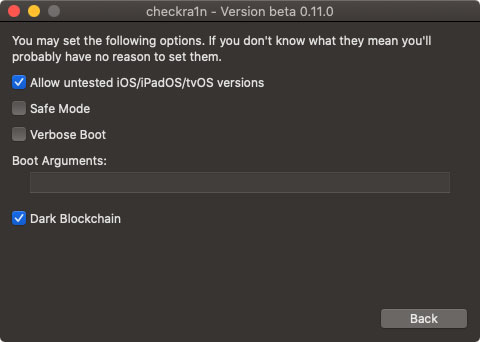 Checkra1n Options and check