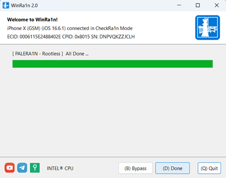 WinRa1n Tool - jailbreaking process done.