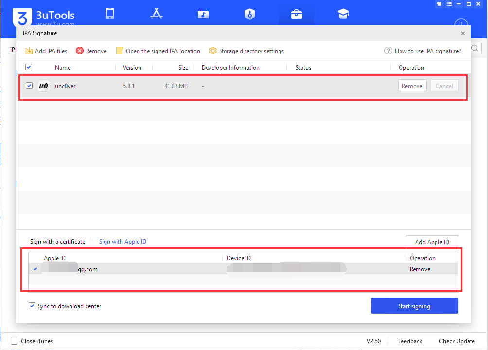 add the IPA file requiring signing