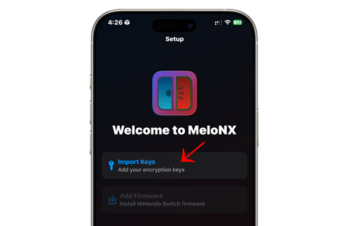 MeloNX App Switch keys and add the firmware