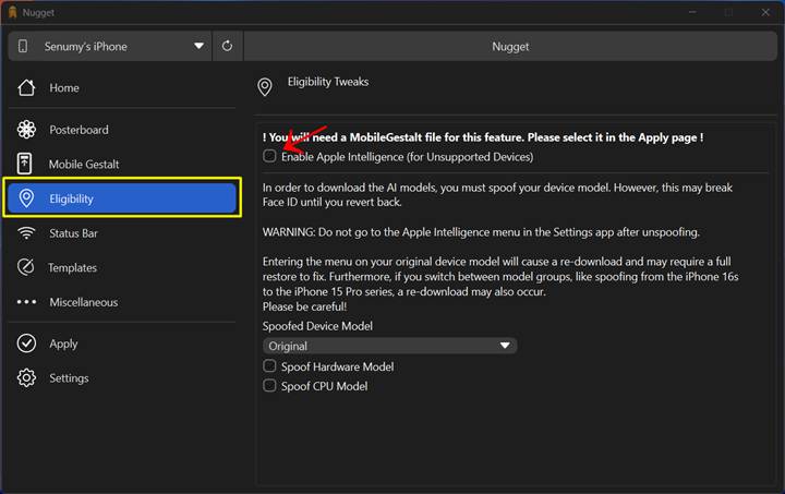 Nugget 7 tool enable Apple Intelligence 