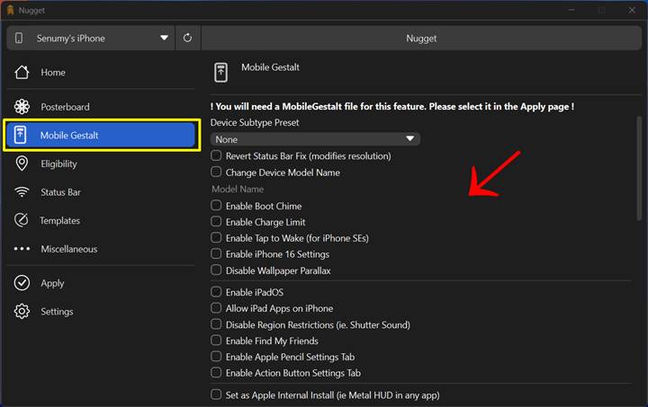 Nugget 7 tool Enable Your Tweaks